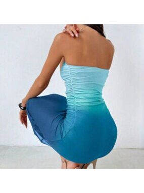 Multicolor Elegant Women's Firerie Gradient Mesh Print Bodycon Dress